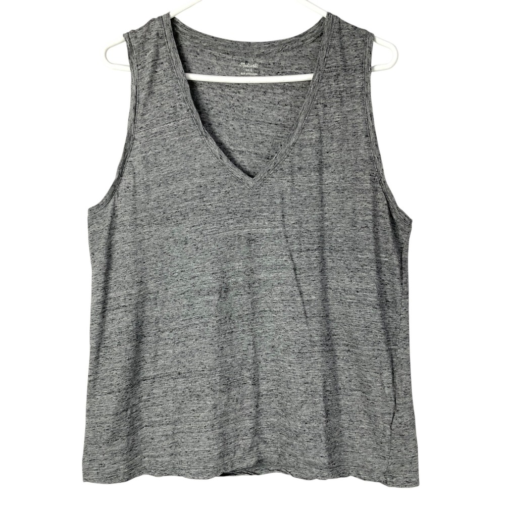 Madewell Grey Heathered Tank Top Large Pullover V-Neck Sleeveless Cotton Slub